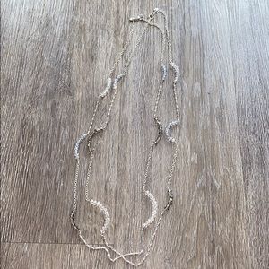 Pair of Long Silver Metal LOFT Necklaces w Beads